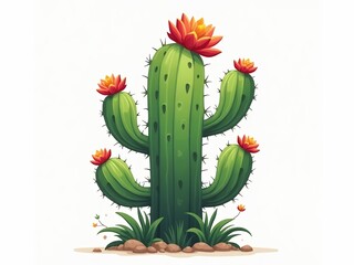 an image of a cactus plant with flowers on a white background, there is a cactus plant with flowers on it