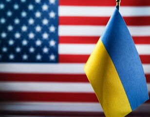 small ukraine flag with usa flag background