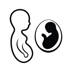 Human Fetus Icon or Newborn and Unborn Baby Silhouette