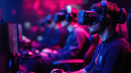 A virtual reality eSports competition where players are fully immersed in the game world.