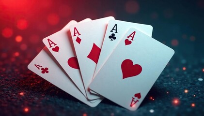 Obraz premium Four aces fanned out in a starburst formation , detail, texture, card game