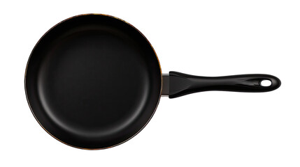 Black Frying Pan: An overhead studio shot showcases a sleek, black frying pan with a non-stick surface, ideal for culinary creativity and perfect for breakfast, lunch, or dinner. 
