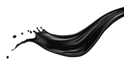 Black Liquid Splash: A dynamic and elegant splash of black liquid, captured mid-air, forms a fluid curve with graceful droplets, emphasizing the beauty of motion.