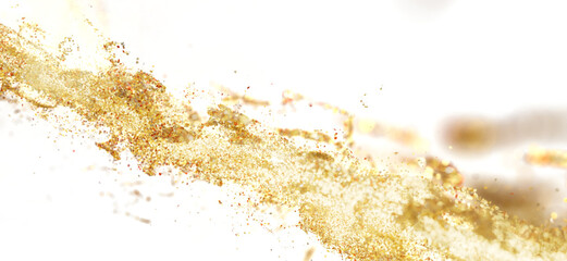 Abstract gold glitter explosion on white. Perfect for luxury, celebration, and festive designs.