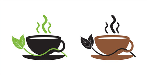 vector illustration of organic leaf tea and coffee logo perfect for coffee shop and restaurant, A green bowl logo with three green leaves emerging from it. The logo conveys an impression of freshness,