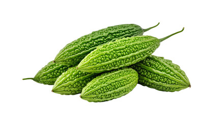 Fresh Bitter Gourds Stacked Isolated White Background Rugged Texture Vivid Green Clean Studio Vegetable