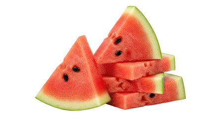 Stacked Watermelon Slices Triangular Seeds Isolated Transparent Background PNG Vivid Red Green...