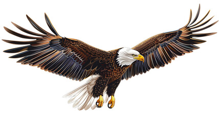 Obraz premium Majestic bald eagle in flight with outstretched wings. American symbol of freedom.