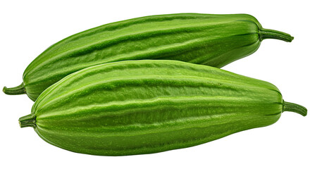 Two Fresh Ridge Gourds Side by Side Isolated Transparent Background PNG Vibrant Green Clean...