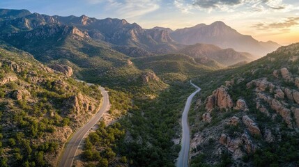 Scenic road winding through mountains, ideal for an epic travel adventure
