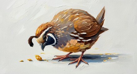 Cartoon quail pecking a grain