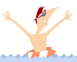 Swimming man with lifebuoy. 
Cartoon swimmer man with lifebuoy. Summer. Resort. Recreation on the water
