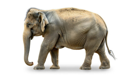 Naklejka premium Majestic Asian elephant walking, isolated on white. Large, intelligent mammal.