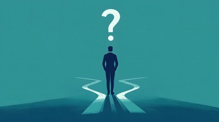 Navigating Uncertainty: A symbolic image captures a person standing at a crossroads, with a prominent question mark overhead, symbolizing a moment of contemplation and the choices