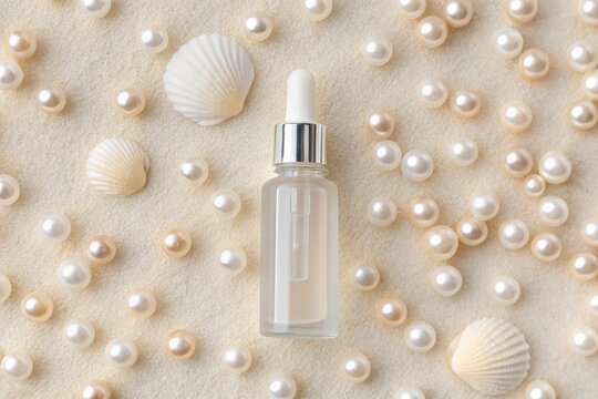 skin care serum in the middle of scattered pearl grains fon is naturel