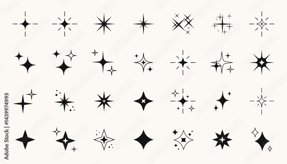 Wall mural retro y2k star and blinks shapes, futuristic abstract symbols with dots and lines. vector design fut