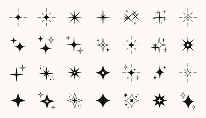 Retro y2k star and blinks shapes, futuristic abstract symbols with dots and lines. Vector design futuristic 2000s aesthetics elements set.
