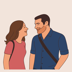 Happy Young Couple Smiling Outdoors - Flat Vector Illustration