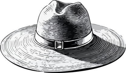 Summer wide-brim hat silhouette line art on white background