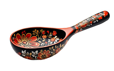 An Authentic Russian Ladle, Handcrafted and Adorned with Khokhloma Art, Symbolizing the Richness of Russian Tradition Isolated on transparent background.