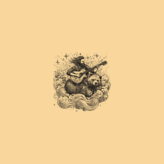 man playing guitar on cloud design vector template illustration