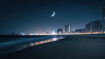 Obraz premium Night Cityscape by the Sea