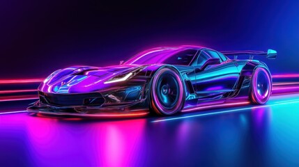 Neon Sports Car Night Race Track