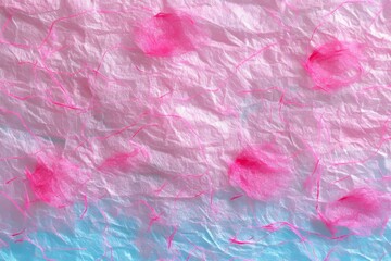 Obraz premium Pink and blue textured paper with scattered blossoms.