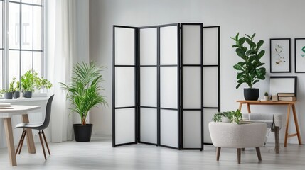 Fototapeta premium Room divider, plants, modern apartment, sunlight