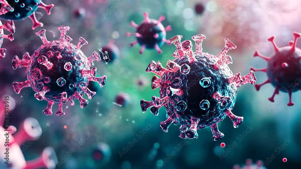 Poster exploring the intricate world of viruses and their unique structures in a captivating microscopic vi