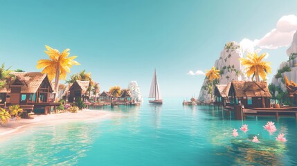 Tropical Island Getaway Sailboat, Villas, Lagoon