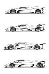 Futuristic Race Cars Side View Collection for Automotive Design