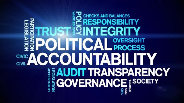 Political Accountability animated word cloud;text design animation tag kinetic typography seamless loop.