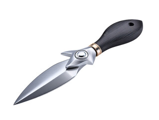 Obraz premium A Stunning Knife with Wooden Handle on a Sleek Black Background Highlighting Innovative Office Design Concept