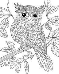 Obraz premium Ornate Owl on Branch with Coloring Page. (5)