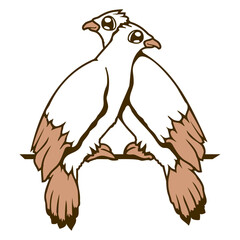 2 pigeons birds two friends sitting cable couple Isolated Vector Graphic Design Illustration
