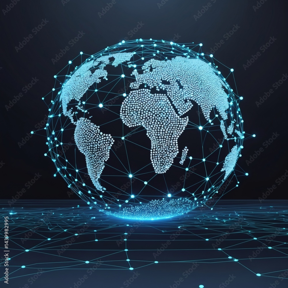 Aufkleber a digital representation of the Earth, constructed from interconnected points and lines, creating a network of global communication and technological advancement