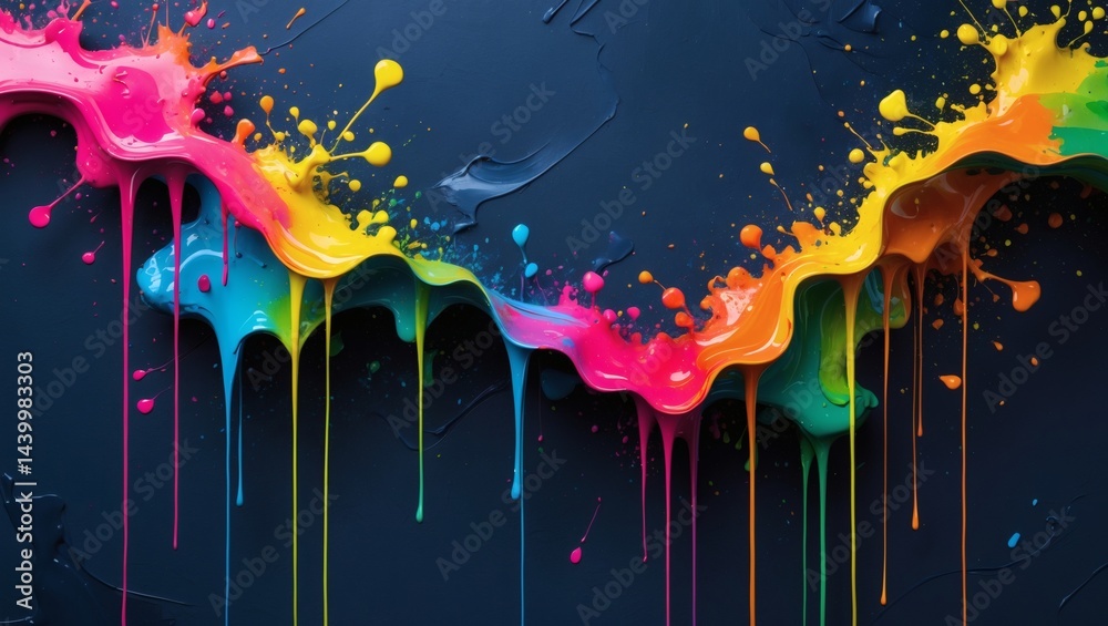 Aufkleber colorful paint dripping down a navy blue background, creating a vibrant and artistic display. this i