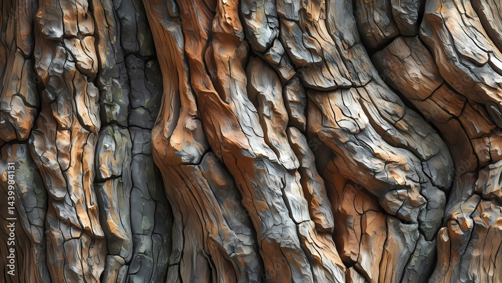 Poster an intimate view of the textured bark of an old tree, a testament to nature's endurance and beauty. 