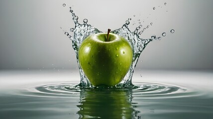 green apple with water splash