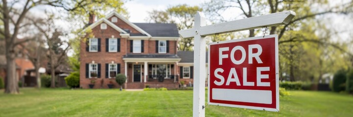 Fototapeta premium Suburban home for sale with yard and trees