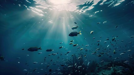 Fototapeta premium Underwater World Light Blue Background: A Tranquil and Enchanting Ocean Scene for Creative Projects