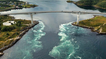 Natural Power Meets Engineering: Saltstraumen Aerial Stock Photo