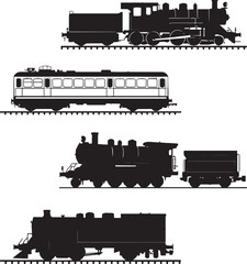 Train Silhouettes in Different Positions – Black Minimalist Railway Illustration for Travel and Transportation Designs