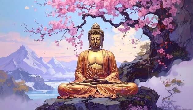 meditation gold buddha statue	