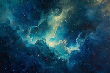 Ethereal Deep Space Nebula with Stars and Glowing Light in Blue and Teal Tones