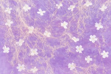 Delicate, light purple background dotted with small, white flowers and stems.