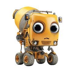 Fototapeta premium Adorable Cement Mixer Robot, Cute Construction Character, 3D Render