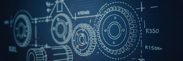 Obraz premium Detailed technical blueprint of interconnected gears and components
