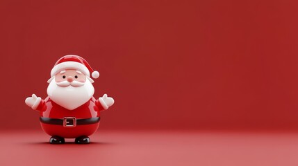 Christmas cheer, santa claus figurine on a vibrant red background for holiday decoration